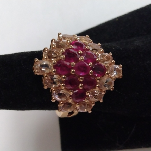 Stamped .925 India Orissa Rhodolite Garnet and Zircon Ring.6.2 Grams
